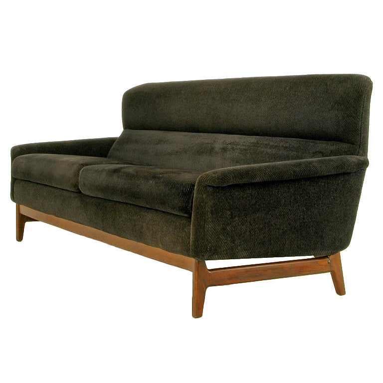Danish Teak Wood 
Black Chenille High Back Sofa
