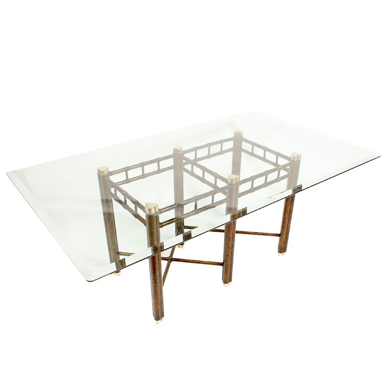 Oil Dropped Lacquer Dining Table with Glass Top For Sale