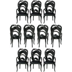 Dix chaises de salle à manger Phyllis Morris en laque noire et cuir