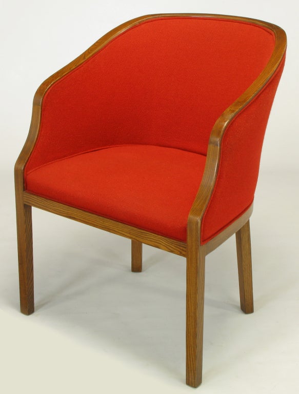 American Pair Ward Bennett Ash & Persimmon Wool Lounge Chairs
