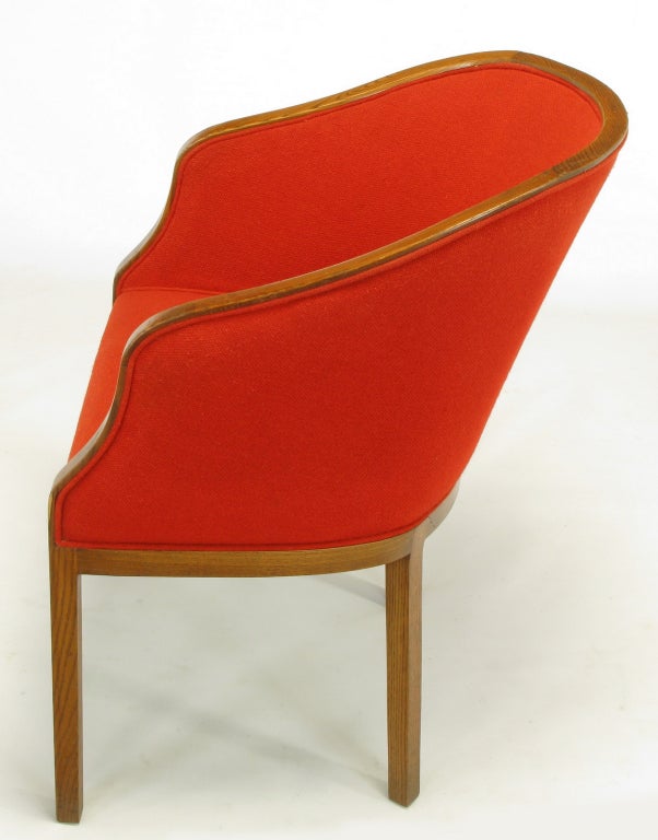 Late 20th Century Pair Ward Bennett Ash & Persimmon Wool Lounge Chairs