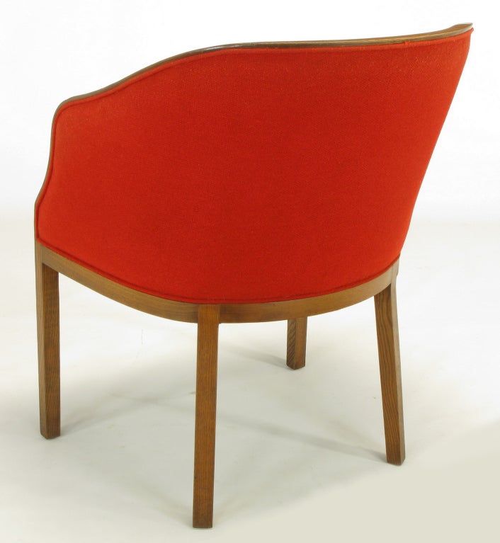 Pair Ward Bennett Ash & Persimmon Wool Lounge Chairs 1