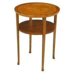 Round Two-Tier Maple Side Table With Buffalo Leather Inlay