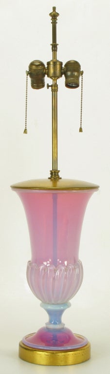 Italian Opalescent Murano Glass Vase-Form Table Lamp