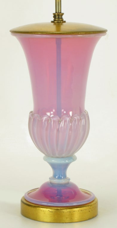 Mid-20th Century Opalescent Murano Glass Vase-Form Table Lamp