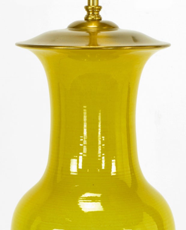 Brass Warren Kessler Ochre Glaze Vase Form Table Lamp