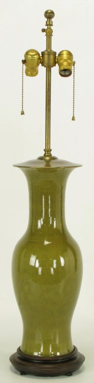 American Warren Kessler Olive Green Crackle Glaze Table Lamp