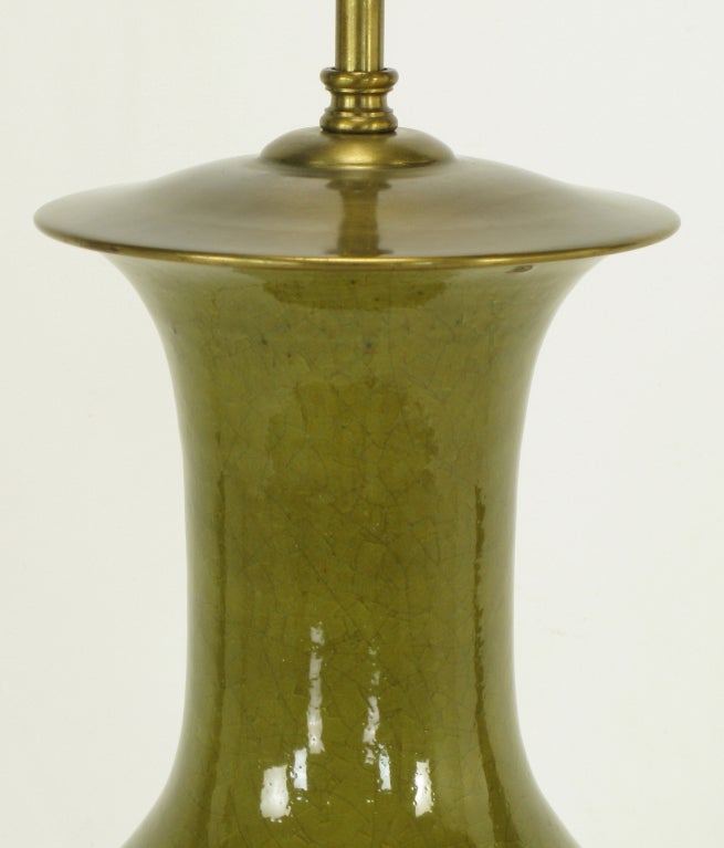 Wood Warren Kessler Olive Green Crackle Glaze Table Lamp