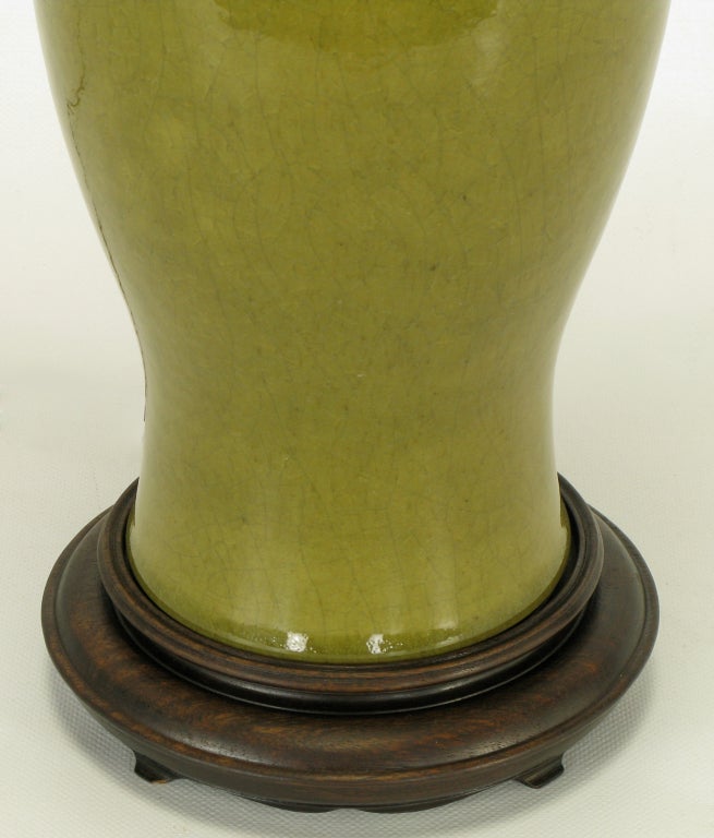 Warren Kessler Olive Green Crackle Glaze Table Lamp 1