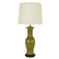 Retro Warren Kessler Olive Green Crackle Glaze Table Lamp