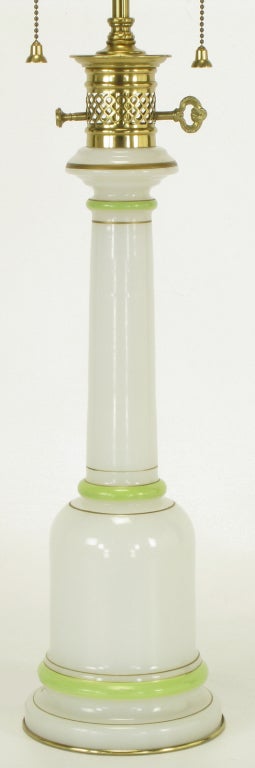 American Warren Kessler Empire Style White & Jade Glass Table Lamp
