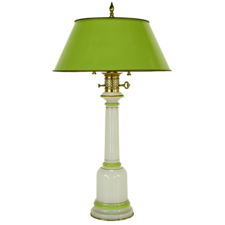 Warren Kessler Empire Style White & Jade Glass Table Lamp