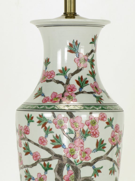 Mid-20th Century Norman Perry Cherry Blossom Chinese Porcelain Table Lamps