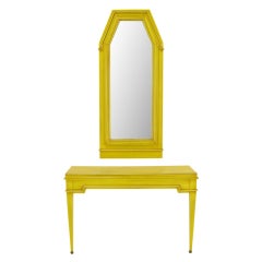 Neoclassical Console & Mirror In Glazed Yellow Lacquer