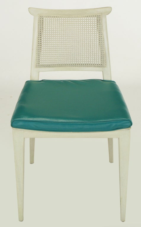 Edward Wormley Bleached Mahogany & Turquoise Side Chair