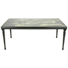 Carved Black Lacquer & Antique Mirror Dining Table