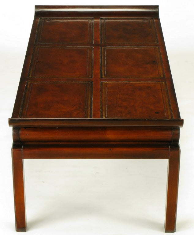 1940s Mahogany & Leather Pagoda Top Greek Key Coffee Table 2