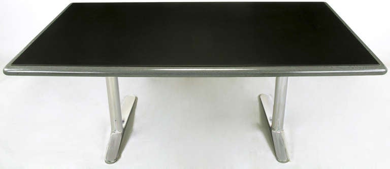 Warren Platner Steel Grey Cerused Oak & Black Leather Executive Desk 1