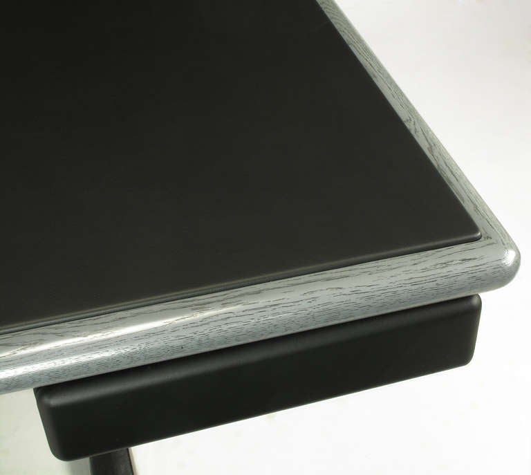 Warren Platner Steel Grey Cerused Oak & Black Leather Executive Desk 3