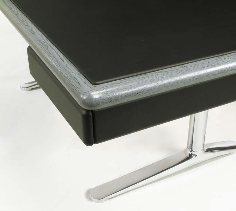 Warren Platner Steel Grey Cerused Oak & Black Leather Executive Desk 4