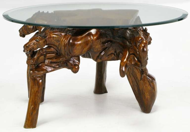 Late 20th Century Incredible Equine Carved Wood Coffee Table