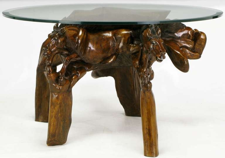 Incredible Equine Carved Wood Coffee Table 1