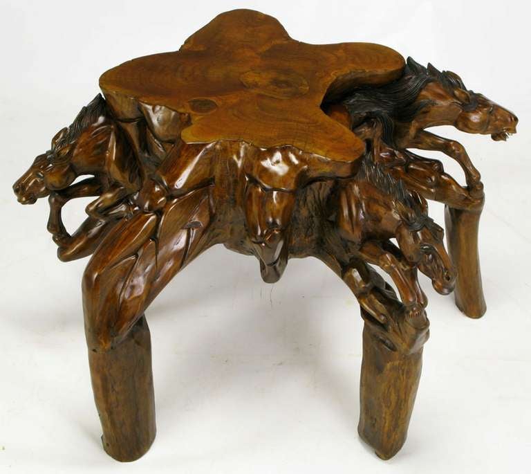 Incredible Equine Carved Wood Coffee Table 4