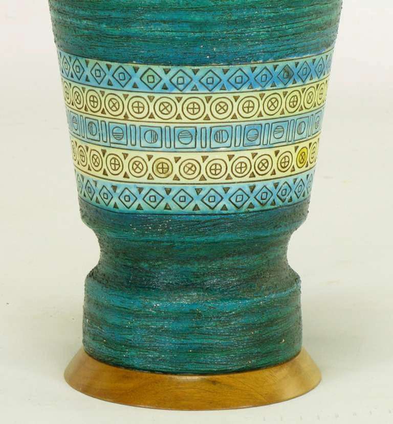 Blue-Green Incised Pottery Table Lamp After Aldo Lodi 1
