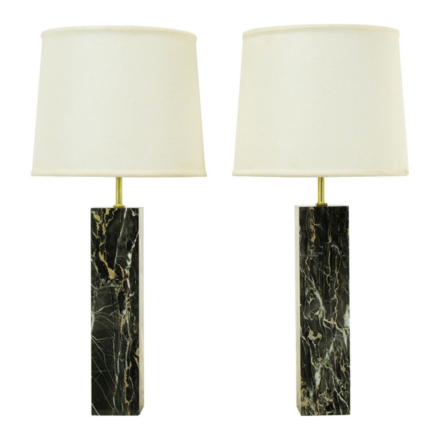 Pair Italian Portoro Marble Table Lamps After Robsjohn-Gibbings