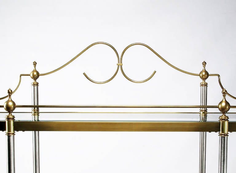 Mid-20th Century Italian Regency Brass and Brushed Steel, Five-Shelf Etagere