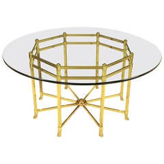Footed Brass, Octagonal Dining Table in the Style of Karl Springer