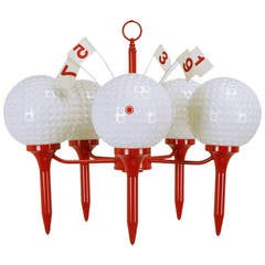 Five Light Golf Balls on Red Tees Chandelier with Hole Flags