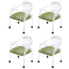 Four Sculptural Bent Lucite and Upholstered Armchairs