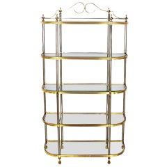 Vintage Italian Regency Brass and Brushed Steel, Five-Shelf Etagere