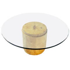 Hexadecagonal Edward Wormley, Olive Ash Burl and Glass Coffee Table