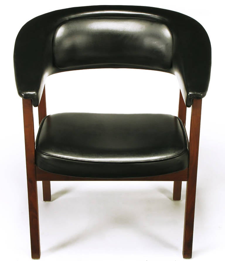 American Walnut and Black Upholstery Barrel Back Desk Chair