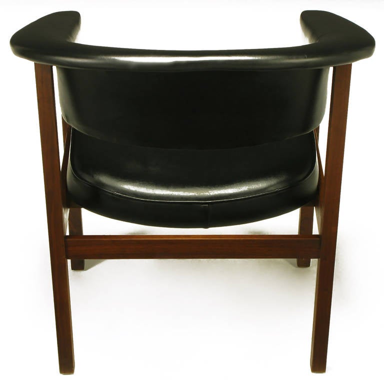 Walnut and Black Upholstery Barrel Back Desk Chair 1