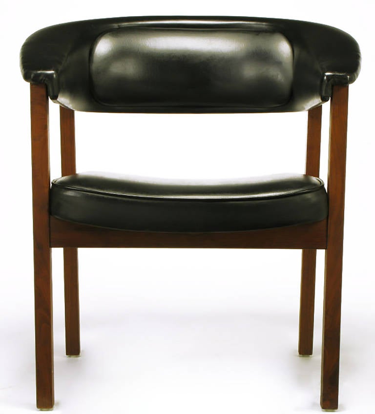 Walnut and Black Upholstery Barrel Back Desk Chair 2