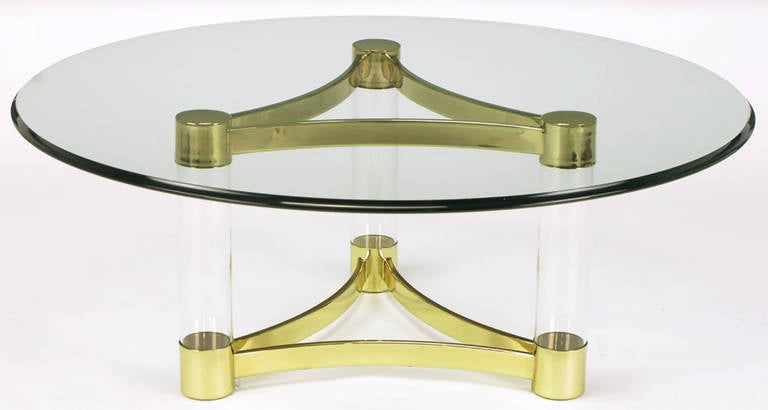 American Brass and Lucite Reverse Trefoil Coffee Table