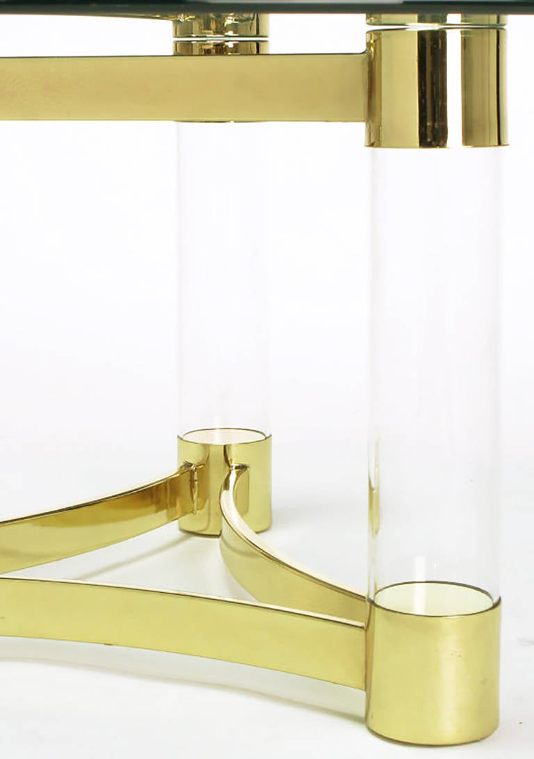 Brass and Lucite Reverse Trefoil Coffee Table 1