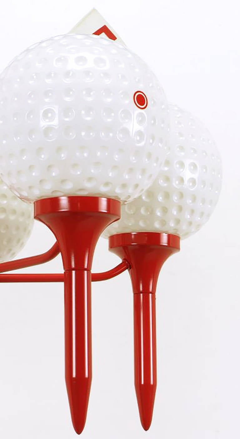 Five Light Golf Balls on Red Tees Chandelier with Hole Flags 3