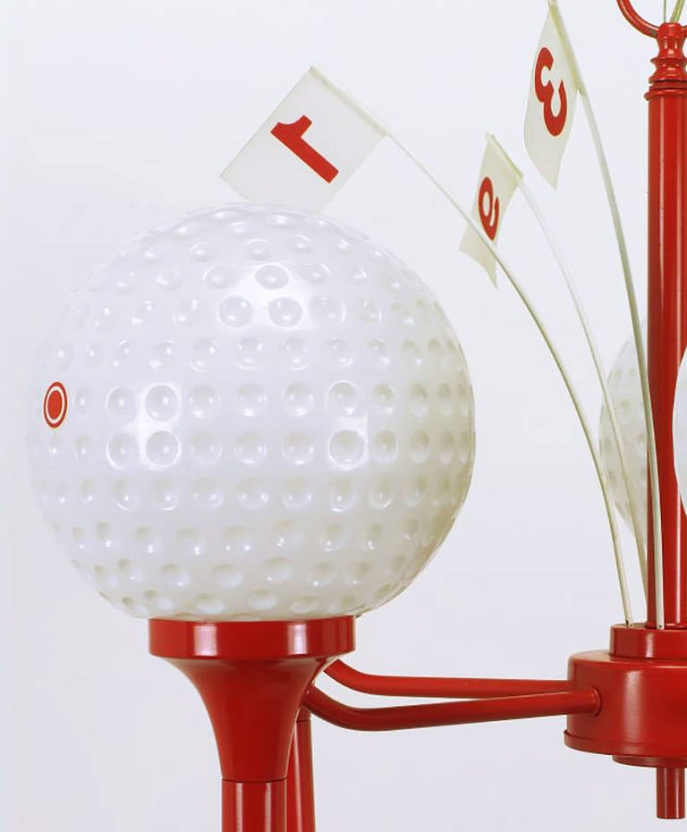 Five Light Golf Balls on Red Tees Chandelier with Hole Flags 2