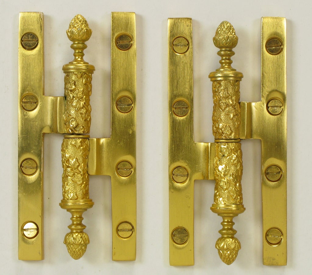 Pair Vintage Sherle Wagner Gold Plated Cast Bronze Door Hinges.