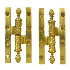 Pair Retro Sherle Wagner Gold Plated Cast Bronze Door Hinges.