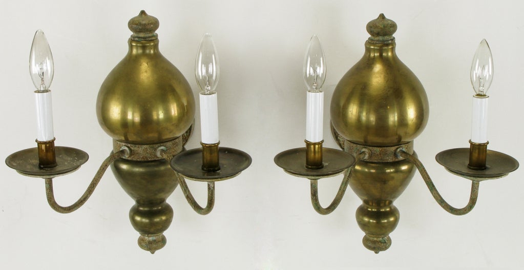 Pair Patinated Brass Mughal Style Sconces