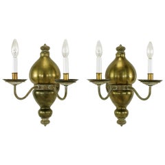 Vintage Pair Patinated Brass Mughal Style Sconces