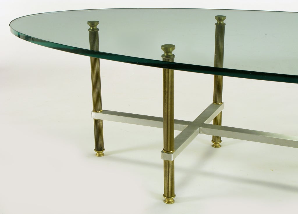 Reeded Brass & Brushed Aluminum Elliptical Coffee Table 5