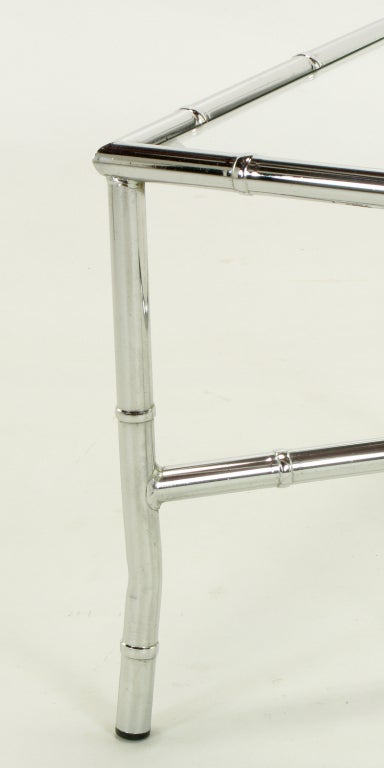 Pair of Chromed Steel Faux Bamboo X-Stretcher End Tables For Sale 2