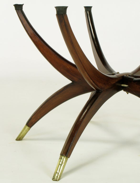 Etched Brass & Mahogany Folding Six Leg Tray Table 2