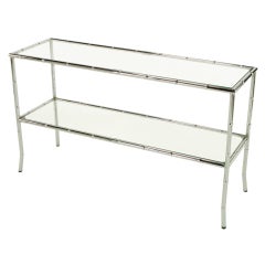 Chromed Steel Bamboo Form Bi-Level Console Table